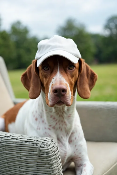 Mockup of a Hat: Relaxed Dog in a White Cap Outdoors
