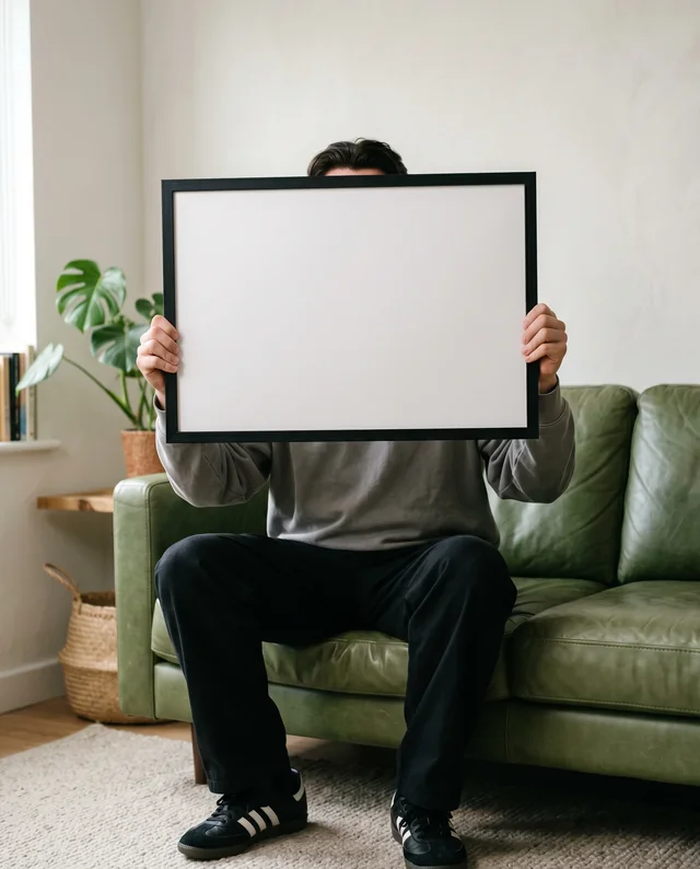 Modern Poster Mockup of a Young Man with Picture Frame