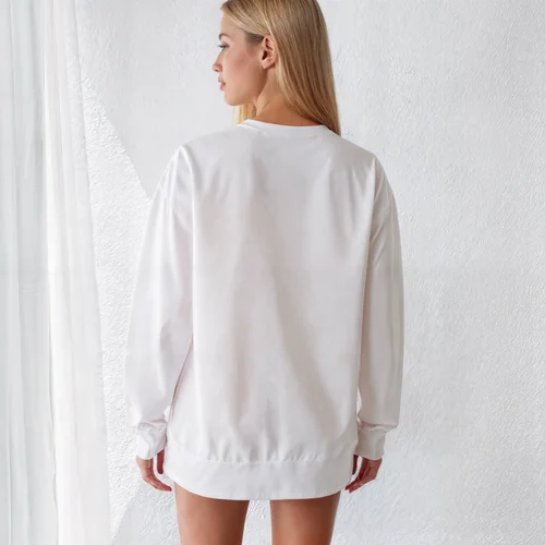 Stylish Mockup of a Woman in a White Sweatshirt
