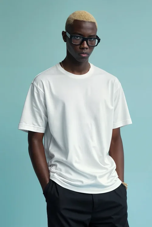 Stunning T-Shirt Mockup Featuring Bold Male Supermodel