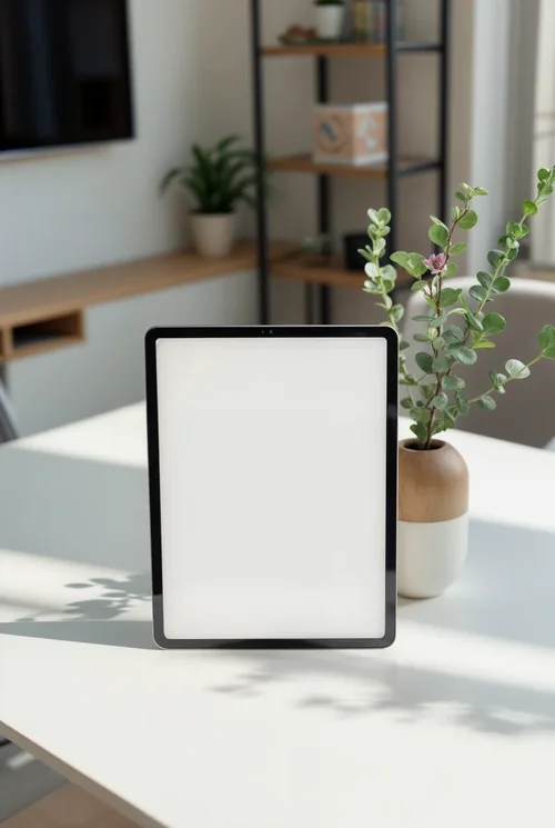 Modern iPad Mockup in Minimalist Interior Setting