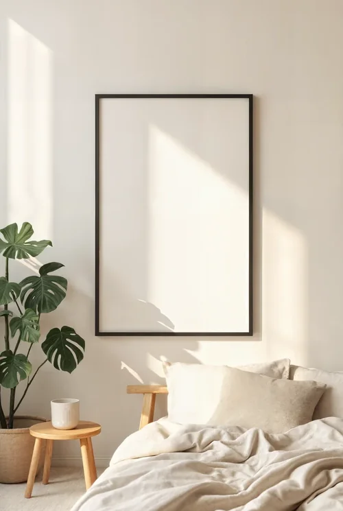 Serene Bedroom Mockup with Soft Colors and Cozy Background