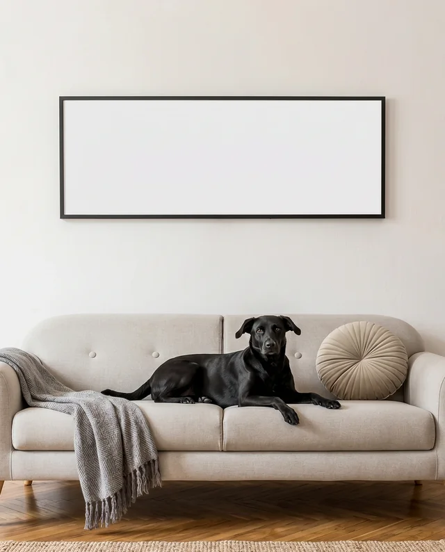 Cozy Living Room Poster Mockup with Relaxed Dog