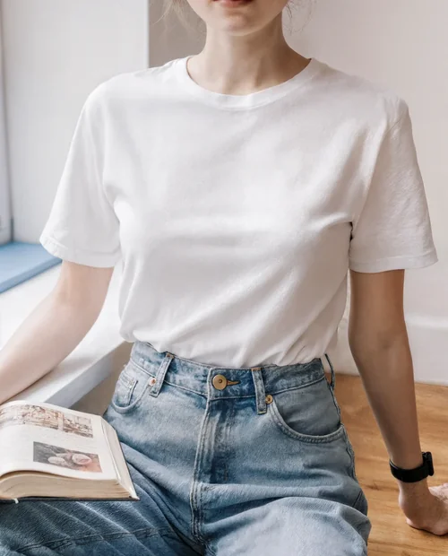 Casual T-Shirt Mockup in a Bright Minimalist Room