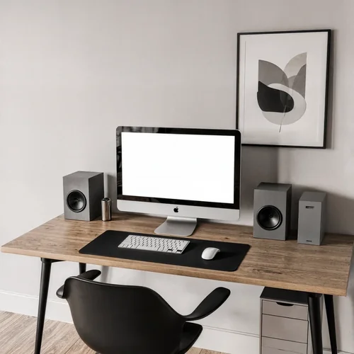 Minimalist Home Office Mockup with iMac and Modern Design