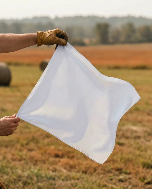 Rustic Mockup of a Hand Holding a Bandana Flag