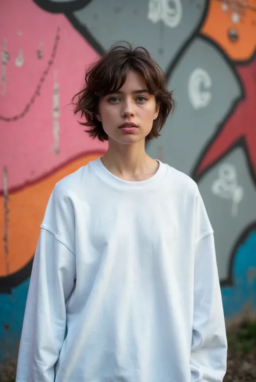 Urban Sweatshirt Mockup: Stylish Female in Streetwear