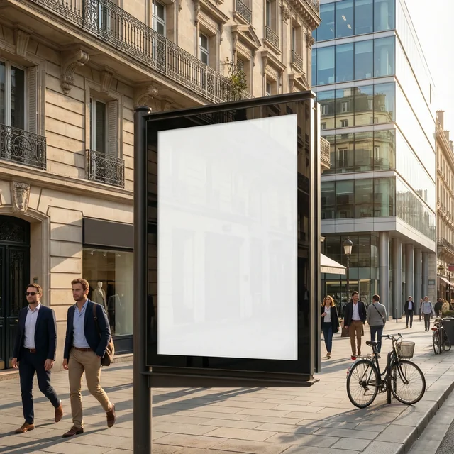Dynamic Urban Billboard Mockup in Bustling City Scene