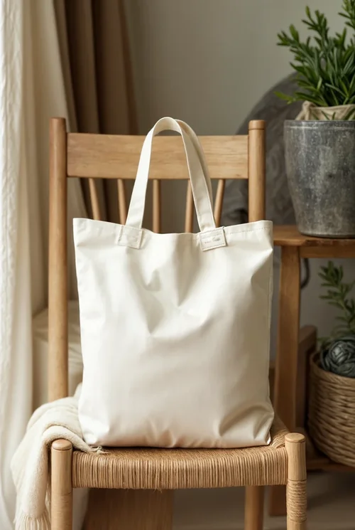 Minimalist Mockup of a White Tote Bag in a Relaxed Setting