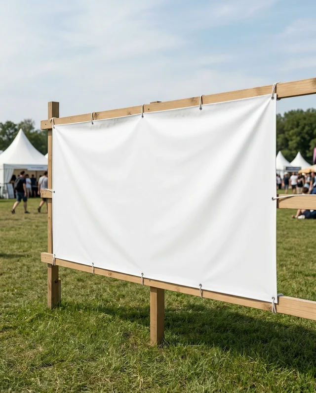 Vibrant Outdoor Festival Mockup with Canvas Banner Display