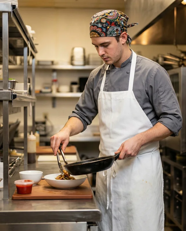 Young Chef Mockup in Kitchen with White Apron and Bandana