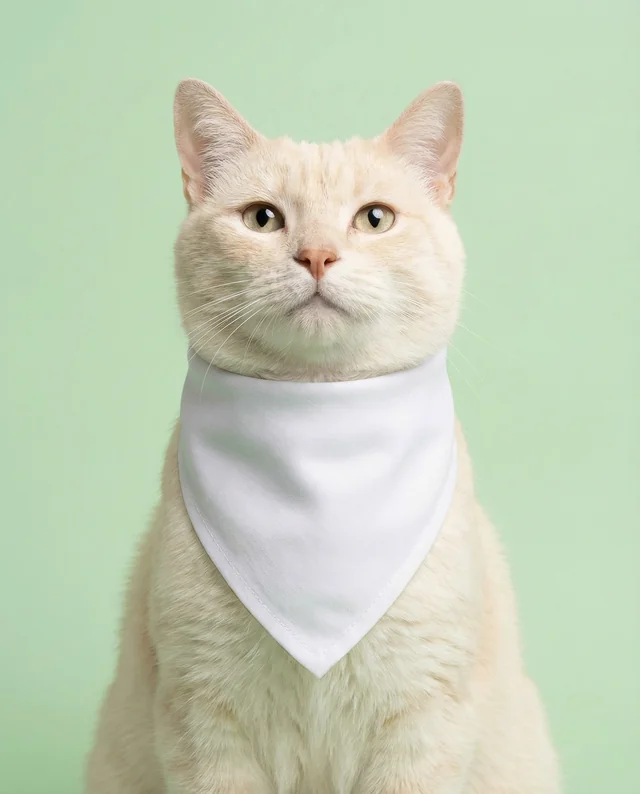 Fluffy Cream Cat in White Bandana Mockup on Pastel Green