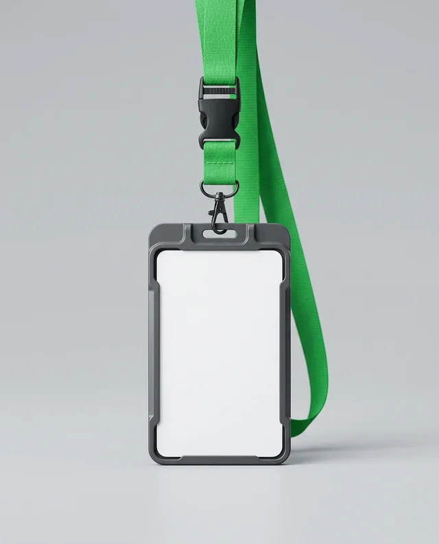 Modern ID Card Mockup with Green Lanyard and Holder