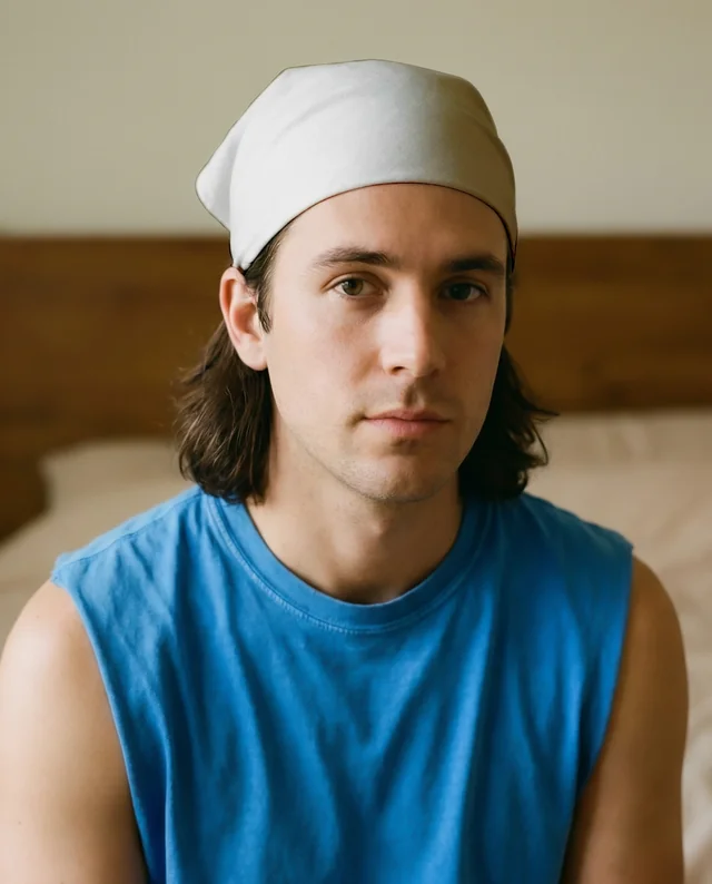 Young Man in Satin Bandana Mockup with Soft Lighting