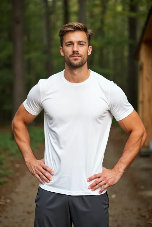 Confident Man in T-Shirt Mockup: Outdoor Athletic Style
