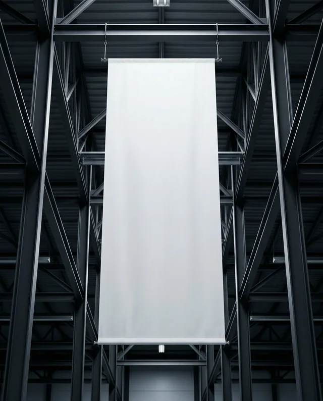 Modern Mockup of a Blank Banner in an Industrial Space