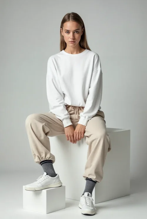 Mockup of a Young Woman in a Casual Sweatshirt