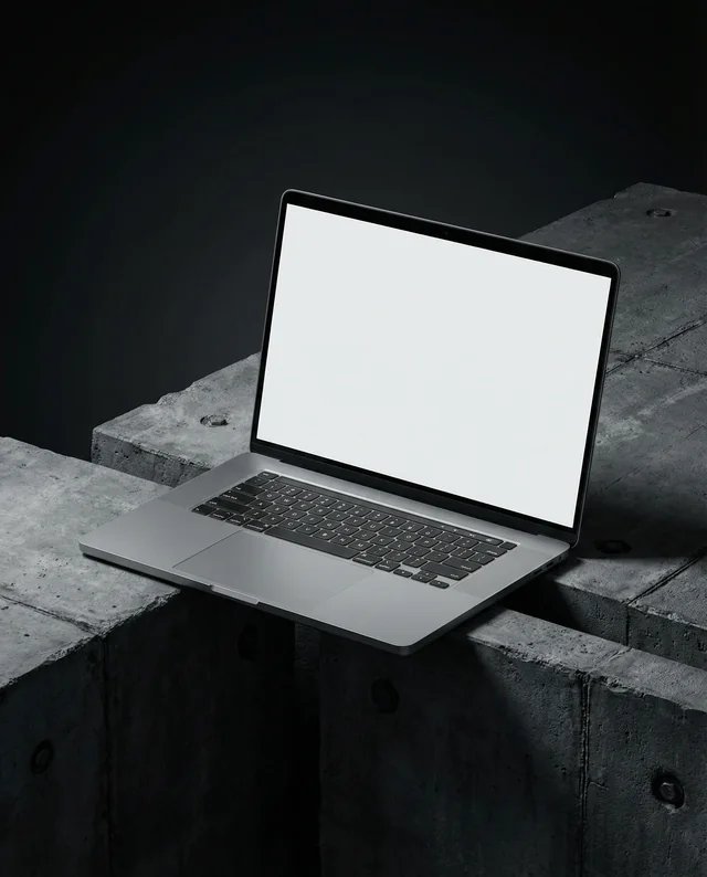 Minimalist MacBook Mockup on Industrial Concrete Surface