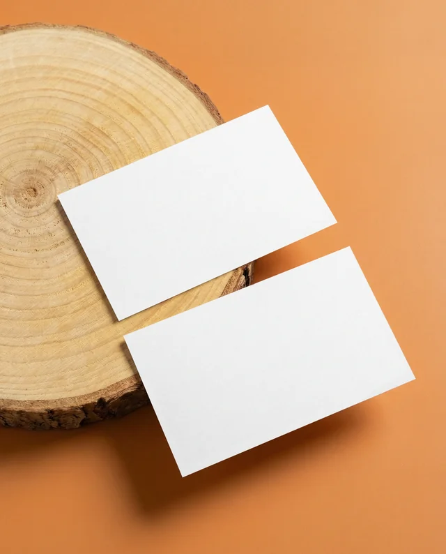 Minimalist Mockup of Business Cards on Wooden Slice