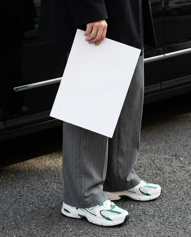 Stylish Urban Mockup with Flyer in Hand and Sneakers