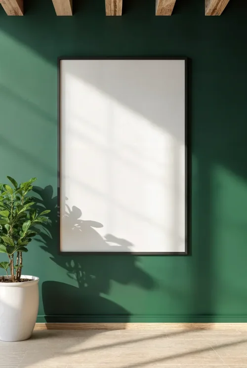 Serene Mockup Poster with Green Wall and Soft Colors