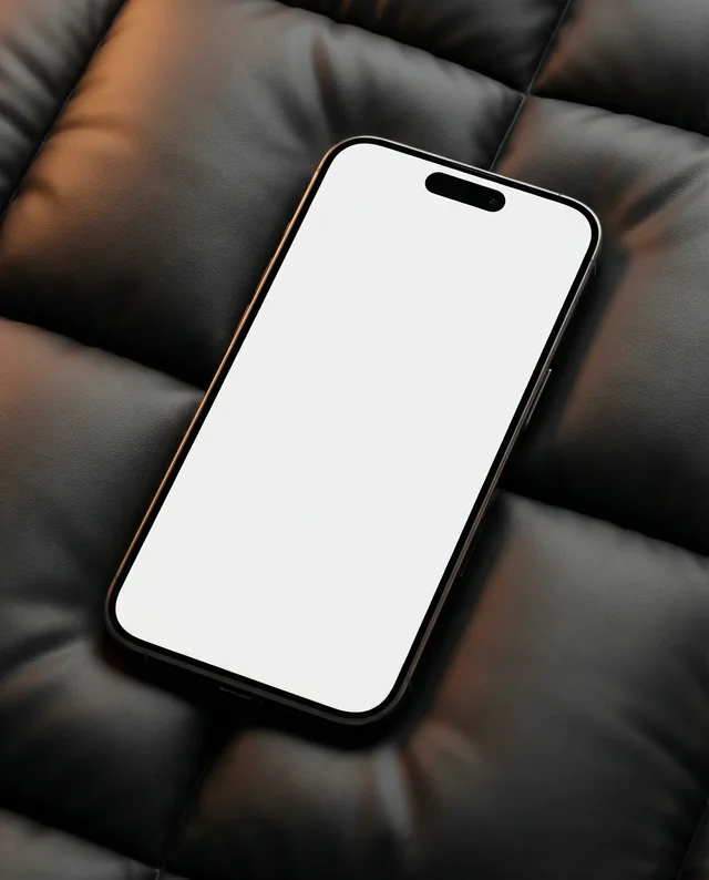Elegant iPhone Mockup on Textured Black Leather Surface
