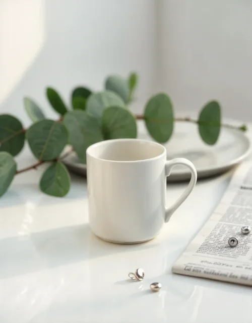 Modern Mug Mockup with Neutral Background and Soft Colors