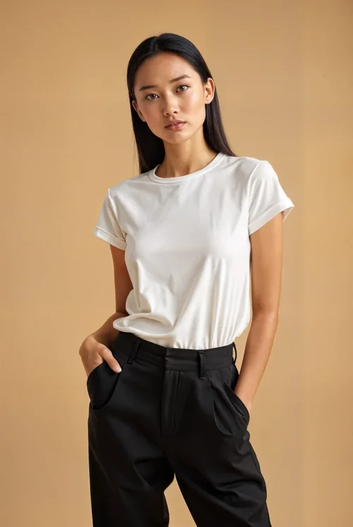 Stylish Mockup T-Shirt Against Warm Beige Background