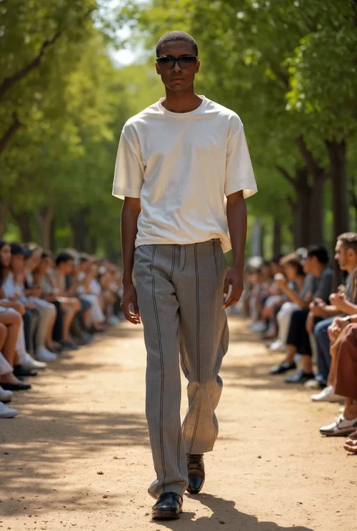 Stylish Mockup of T-Shirt on Male Model at Fashion Show