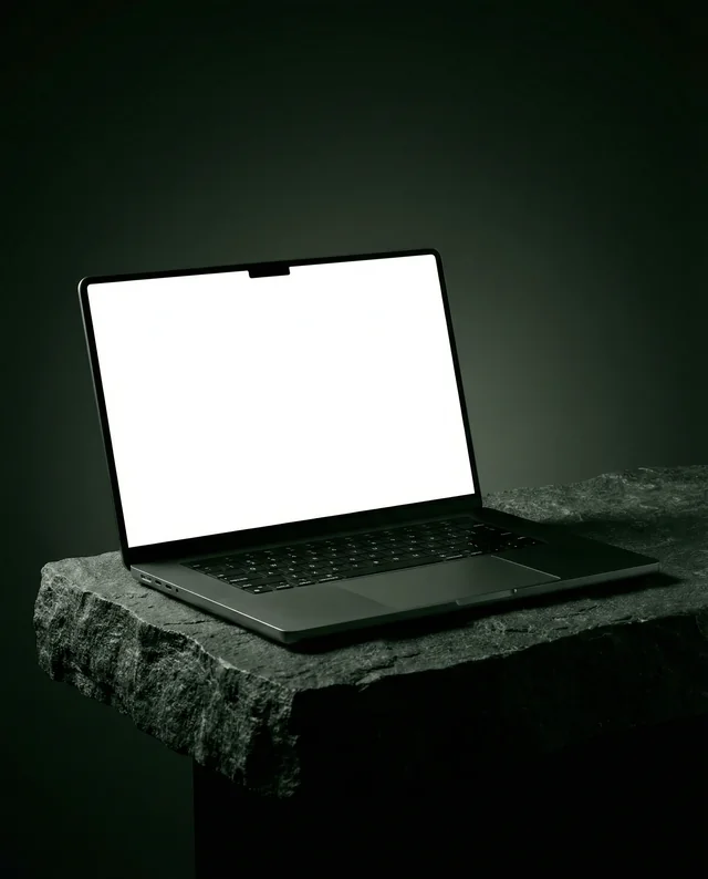 Modern MacBook Mockup on Textured Stone Surface