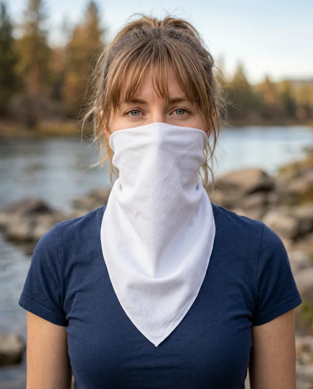 Confident Woman by Riverbank in Bandana Mockup Image