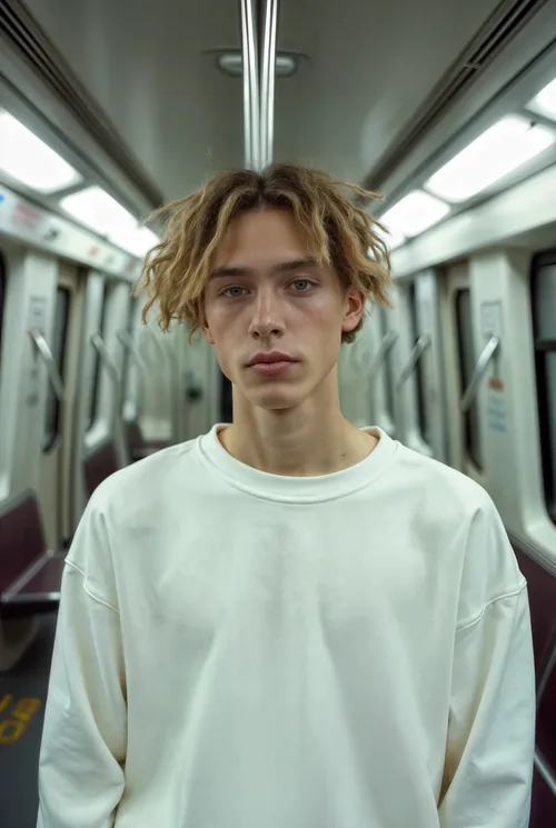 Urban Sweatshirt Mockup of a Young Man in Subway