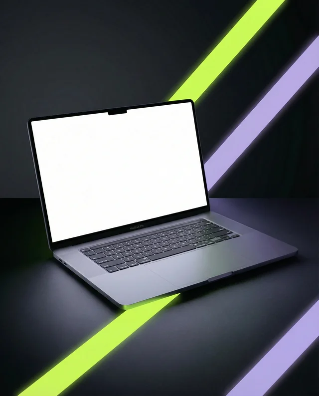Sleek MacBook Mockup with Dynamic Neon Lighting