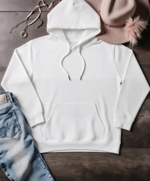 Stylish Hoodie Mockup on Rustic Wooden Surface