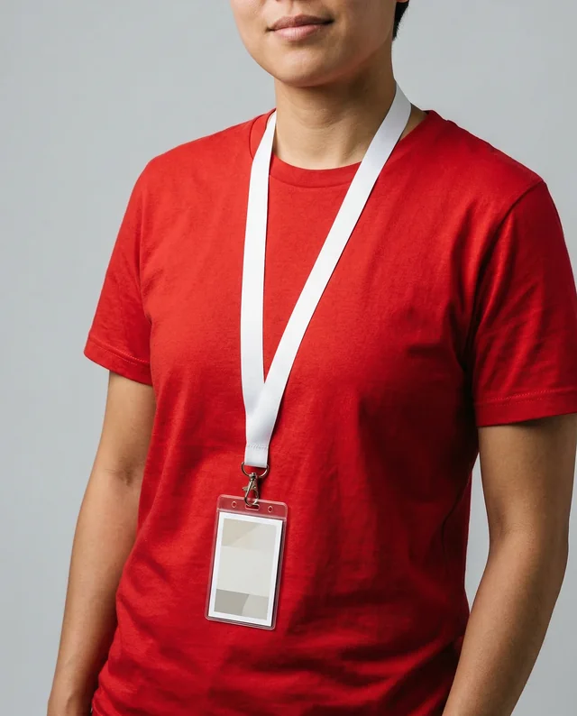 Modern Lanyard Mockup with Bright Red T-Shirt Style
