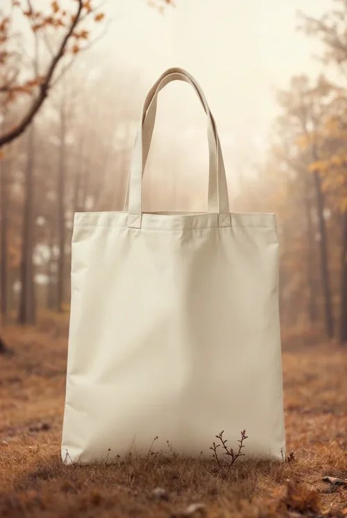 Elegant White Tote Bag Mockup in Serene Landscape