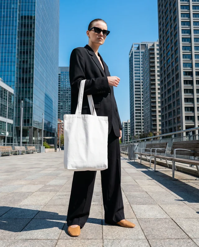 Stylish Mockup of a Confident Woman with Tote Bag