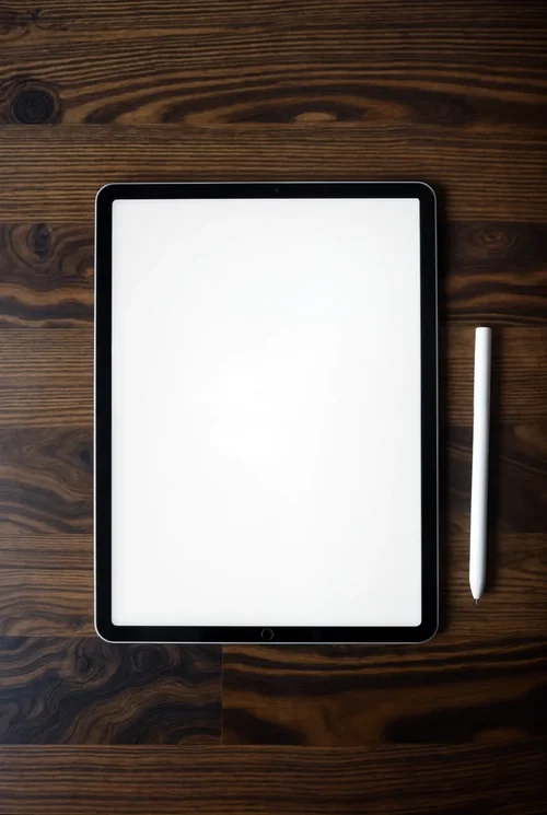 Black iPad Pro Mockup on Wooden Surface - Clean Design