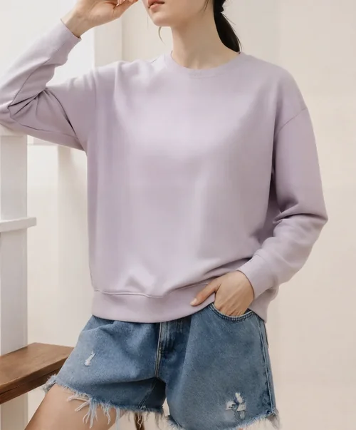 Stylish Mockup of a Woman in a Lavender Sweatshirt