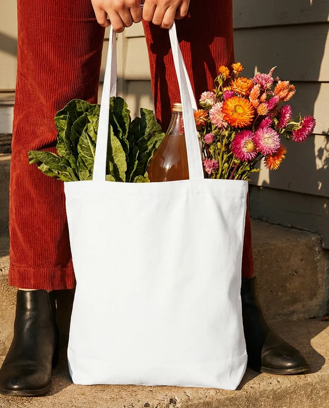 Stylish Mockup of a Tote Bag with Fresh Produce