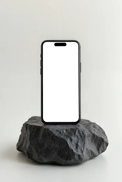 Modern iPhone 16 Pro Max Mockup on Dark Rock Surface
