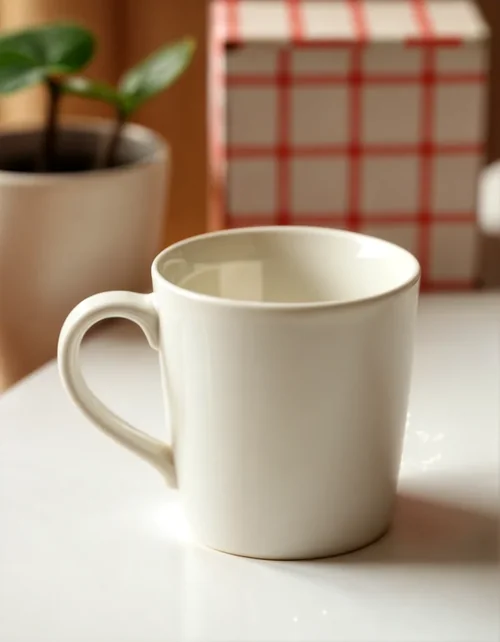 Warm-toned Mockup Mug with Beige Background and Textures