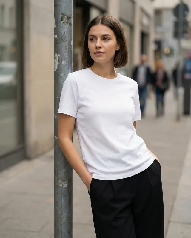 Urban T-Shirt Mockup Featuring Confident Young Woman