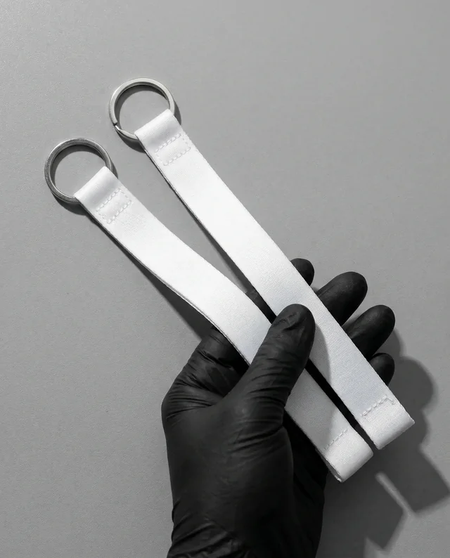 Elegant Mockup of Lanyard Straps Held by Gloved Hand