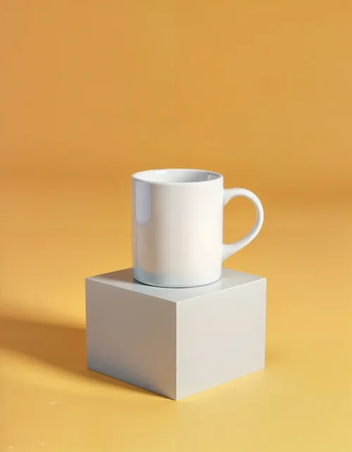 Warm Orange-Yellow Mug Mockup with Clean Lines and Shadows