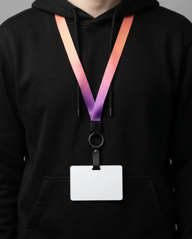 Casual Person with Vibrant Gradient Lanyard Mockup ID Card