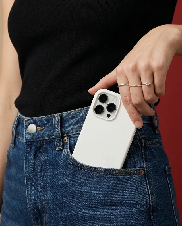 Stylish Mockup of Phone Cover with Confident Young Woman