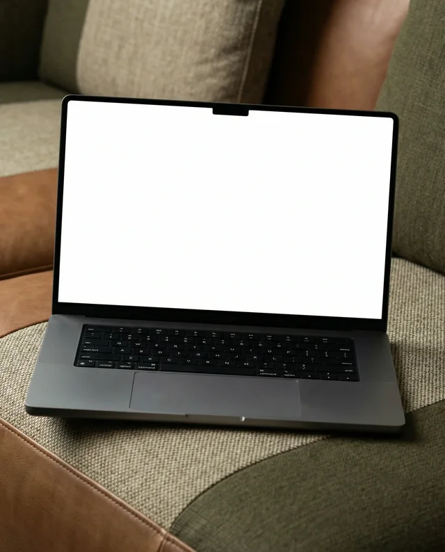Modern MacBook Mockup on Stylish Couch