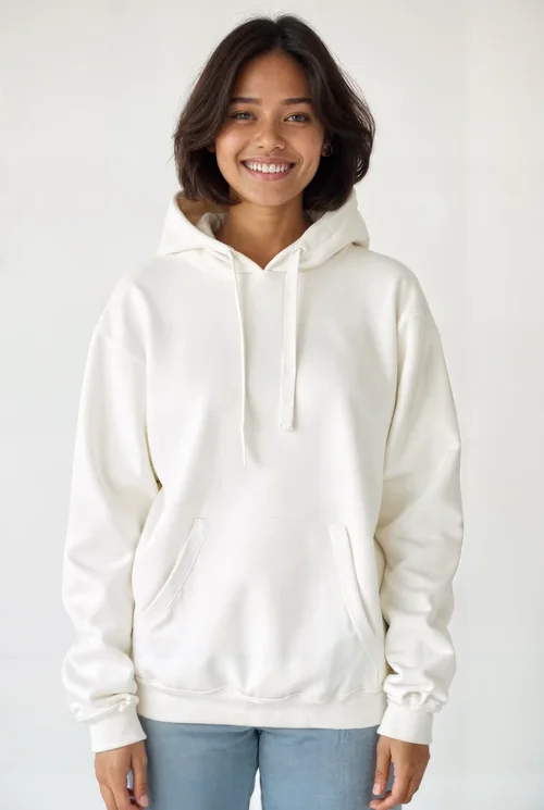Cream Hoodie Mockup with Light Background and Soft Colors