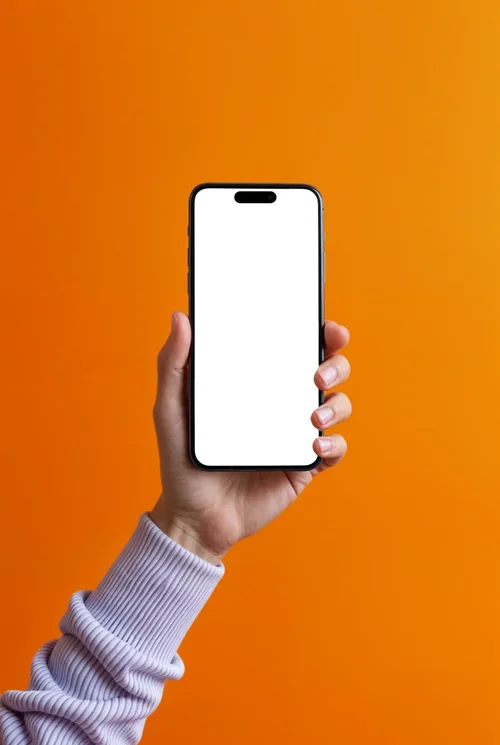 Black iPhone 16 Pro Max Mockup Against Orange Background